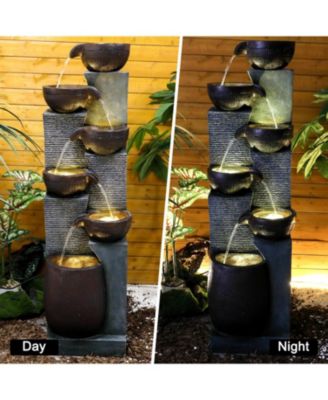 53.5" High 6-Tier Outdoor Indoor Water Fountain, Polyresin Cascading Waterfall with LED Lights for Garden, Patio, Yard, Home Decor