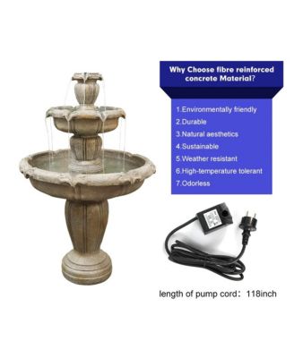 48”H 3-Tier Outdoor Water Fountain – Concrete Cascading Floor Fountain with Pump for Garden, Patio, Yard & Home Decor