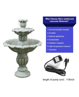 39.3”H 3-Tier Outdoor Floor Water Fountain – Concrete Cascading Fountain with Pump for Garden, Patio, Yard & Home Decor