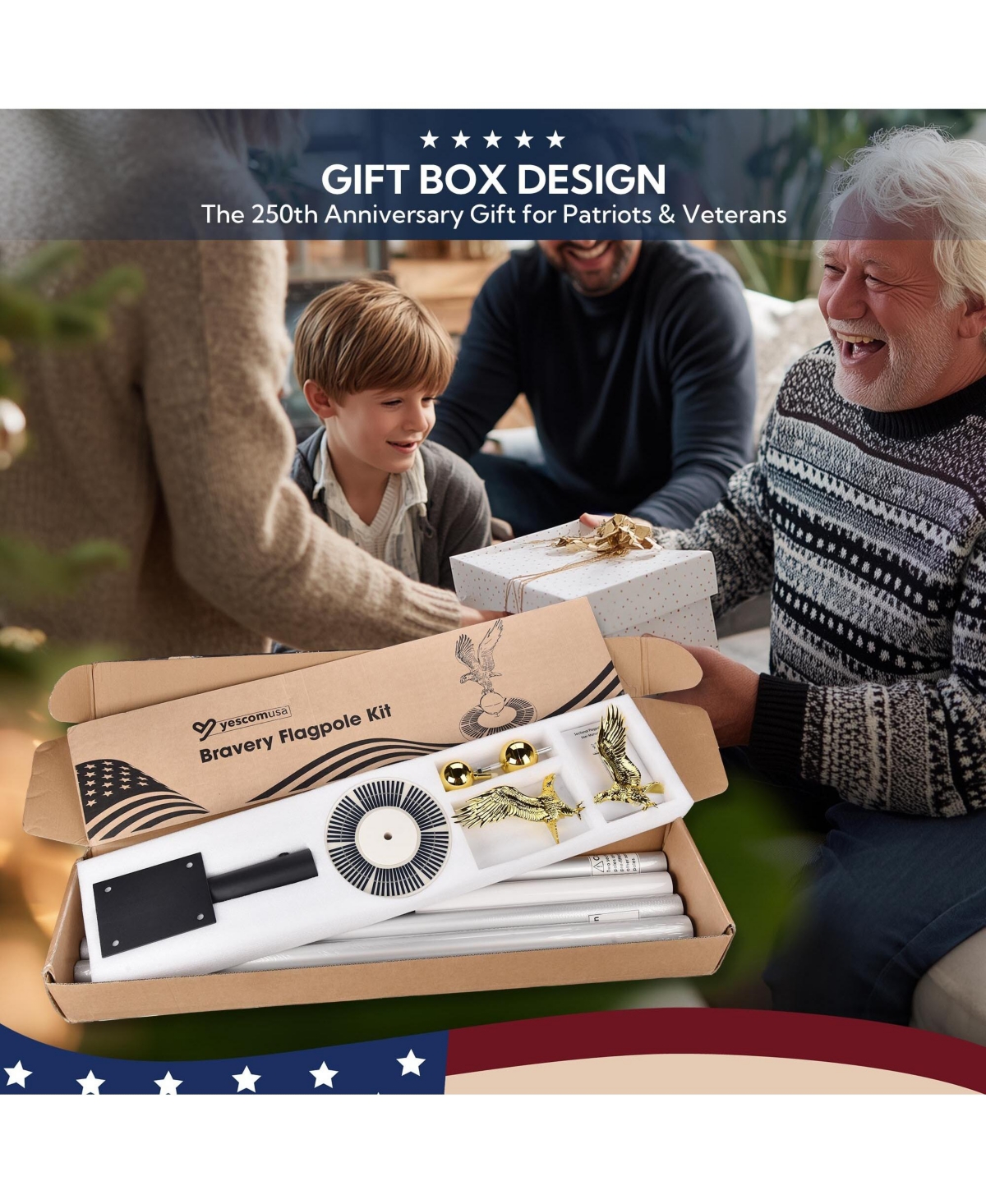 Yescom 20 Ft Sectional Flag Pole Kit with Solar Light & Deck Mount Bravery Mega Aluminum Inground Flagpole for Outdoor Patio Dock Side