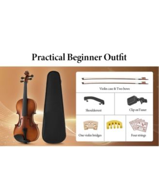 Beginner Violin Full Size 4/4 Solid Wood Full Set with Carry Case Mute Bow Shoulder Rest for Student Adults Starter Beautiful Butterfly