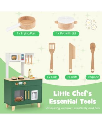 Kid's Play Kitchen with Microwave Stoves Rotation Knobs Ice Dispenser Faucet Sink