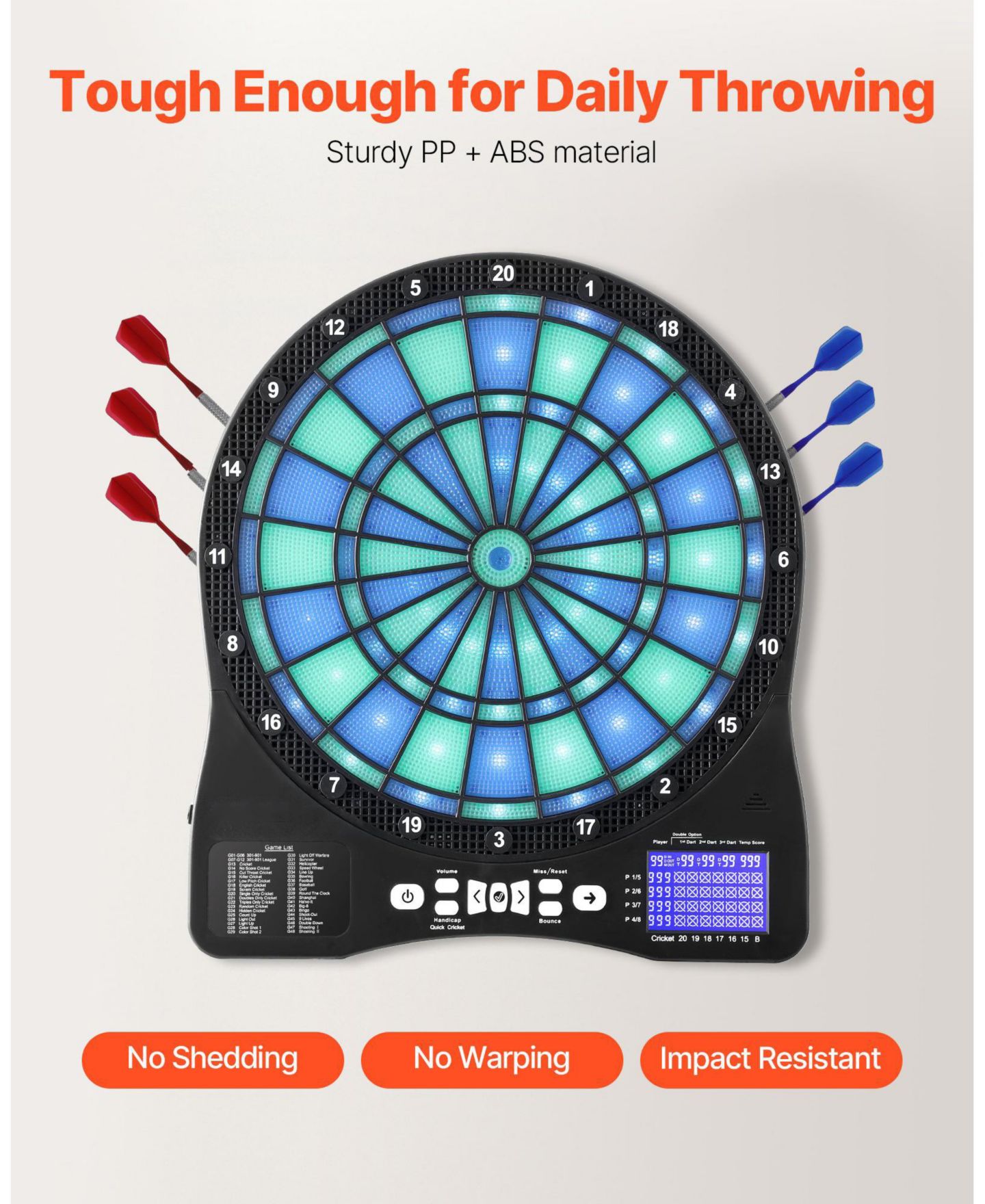 Детская игрушка Mecale LED-Illuminated Electronic Dart Board, 48 Games, Ages 3+, цвет: Синий — фото 8