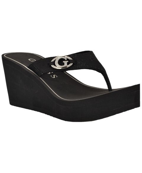Женские сандалии GUESS Shai Embellished Logo Wedge Sandal, цвет: Чёрный