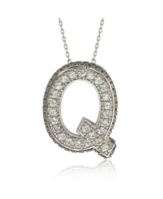 Sterling Silver Sapphire 3-D Letter "Q" Initial Pendant
