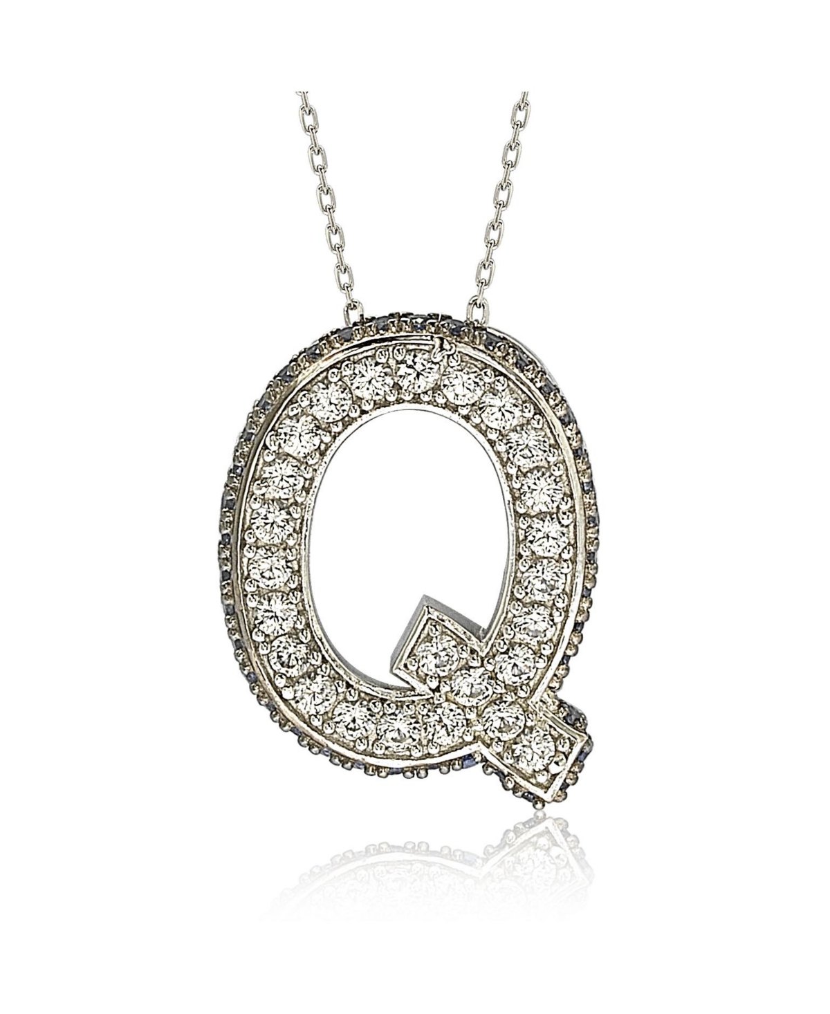 Suzy Levian New York Sterling Silver Sapphire 3-d Letter "Q" Initial Pendant