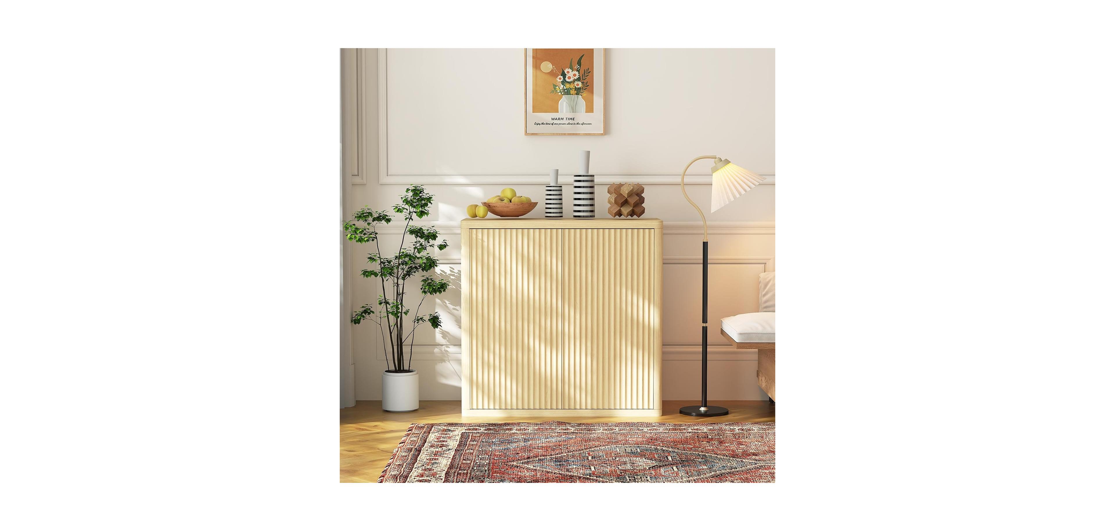 gaomon 3-Tier Buffet Cabinet with Storage, Storage Cabinet with Double Fluted Doors & Adjustable Shelves