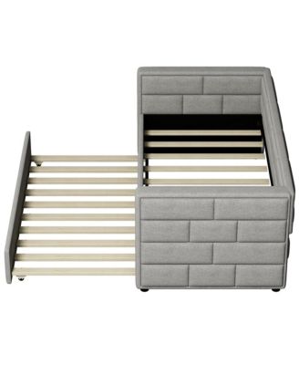 Twin Size Daybed With Trundle, Upholstered Daybed With Padded Back