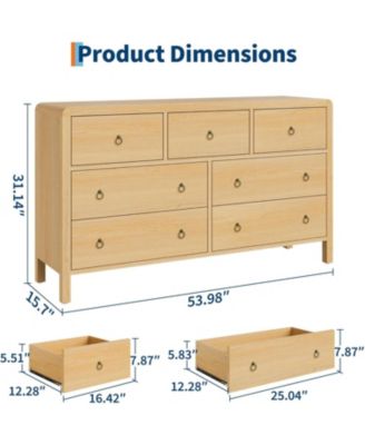 7-Drawer Modern Bedroom Dresser in Natural Oak, Closet Storage Cabinet Organizer