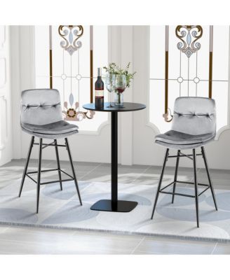Set of 2 Velvet Bar Stools Bar Height Kitchen Dining Chairs with Metal Legs