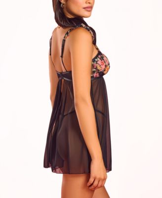 Women's Flowy Floral and Mesh Babydoll Set Lingerie