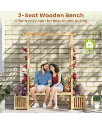 Patio Garden Bench Arbor Arch with Pergola Planting Box Side Trellis for Vines