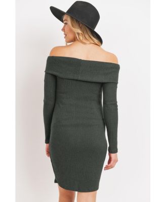 Women's Ribbed Off Shoulder Long Sleeve Bodycon Maternity Dress