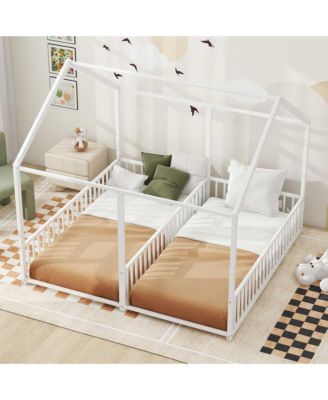 Metal Twin Size House Platform Beds, Two Shared Beds
