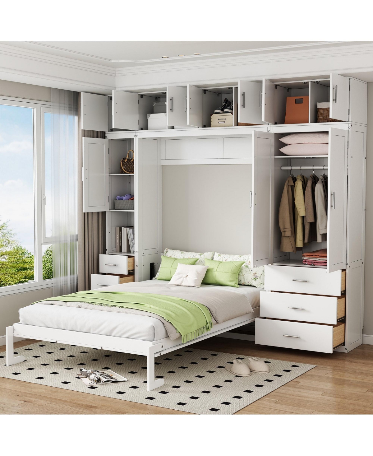 Boyel Living Full Size Murphy Bed with Lockers and Wardrobes, With installation video