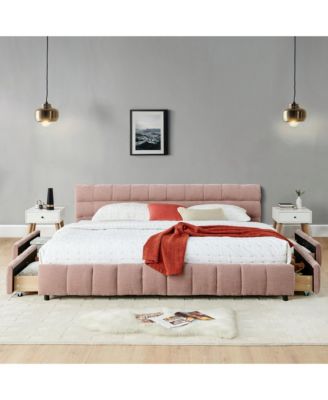 California King Upholstered Platform Bed with Chenille Fabric, Soft Headboard and Storage Drawer