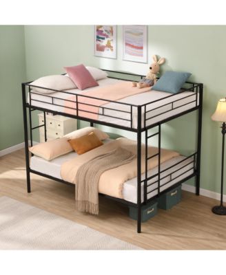 Full Over Full Metal Bunk Bed Black, No Box Spring Needed, Easy Assemble with Safe Stairs