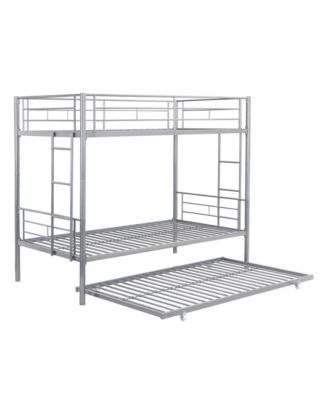 Metal Bunk Bed with Trundle Silver, No Box Spring Needed, Easy Assemble