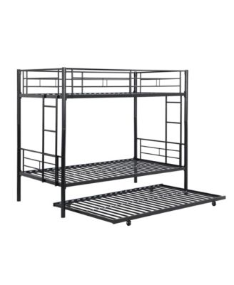 Twin Over Twin Metal Bunk Bed with Trundle, No Box Spring Needed, Easy Assemble
