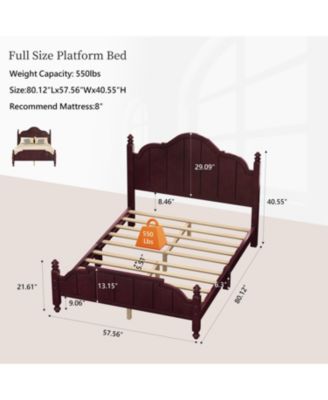 Full Size Wooden Bed Frame with Headboard Vintage Platform Bed with Slats Support Easy Assembly