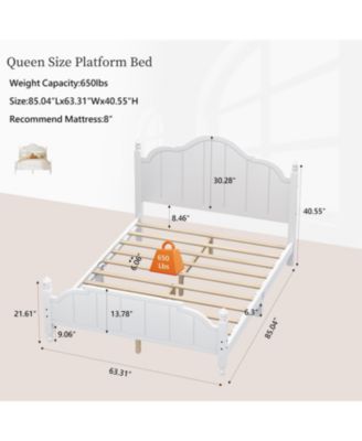 Queen Size Wooden Bed Frame with Headboard Vintage Platform Bed with Slats Support Easy Assembly