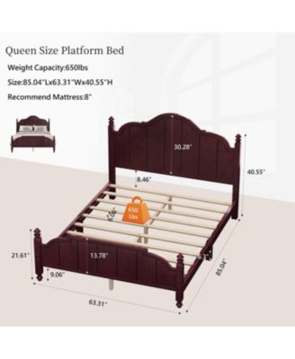 Queen Size Wooden Bed Frame with Headboard Vintage Platform Bed with Slats Support Easy Assembly