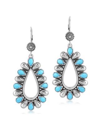 Sterling Silver Kingman Turquoise Open Teardrop Pear-Cut Dangle Earrings