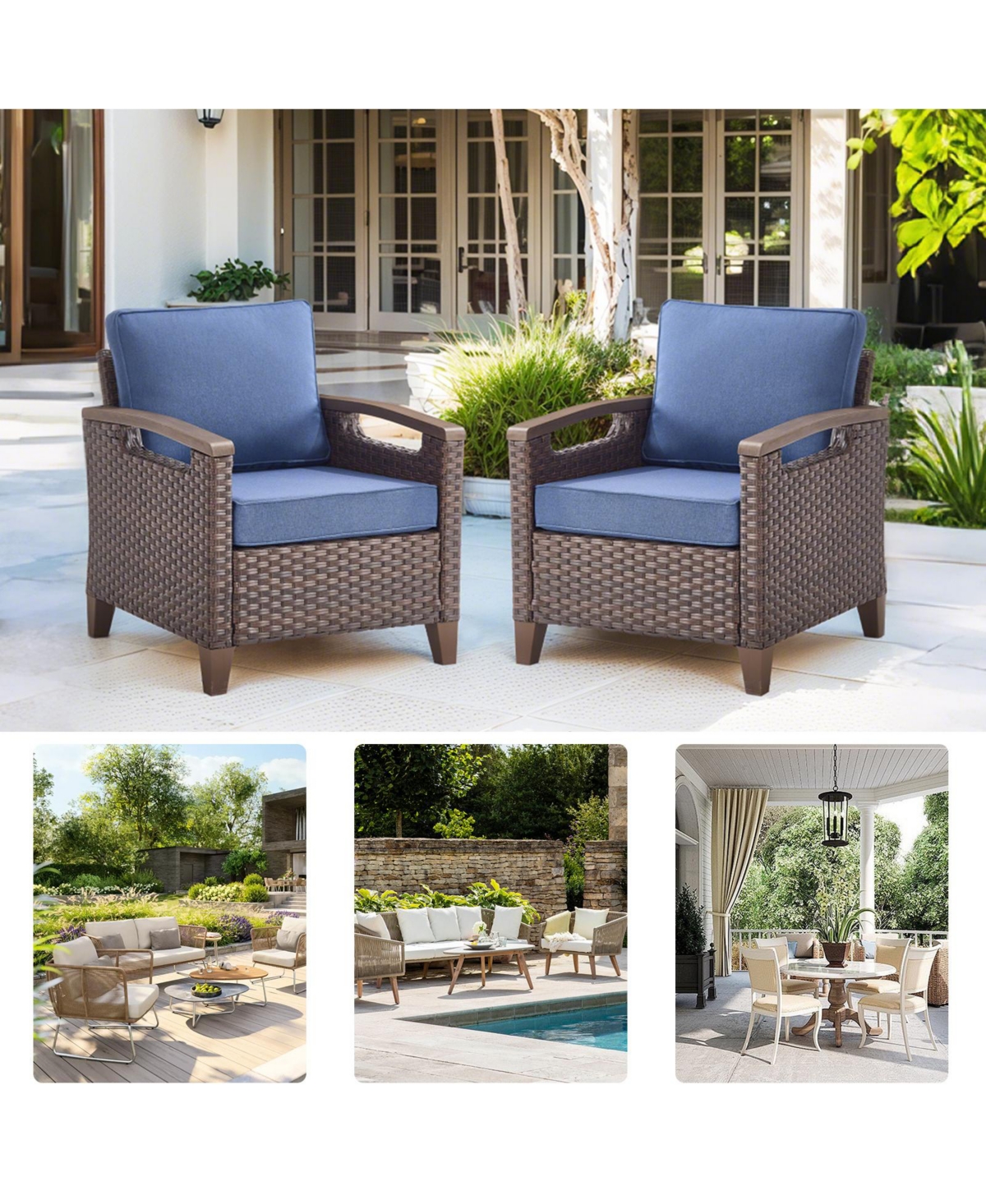Gymojoy Farmhouse 2-Piece Brown Pe Wicker Outdoor Lounge Chair with Olefin Cushions