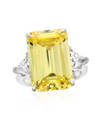 Gala Collection Sterling Silver Large Elongated Emerald-Cut Cubic Zirconia Trillion Accent 3-Stone Ring