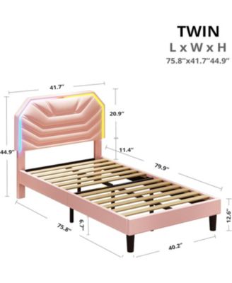 Twin Bed Frames with LED Light Headboard, Upholstered Modern Cama Twin Platform Bed Frame with Heavy Duty Supports, No Box Spring Need, Pink