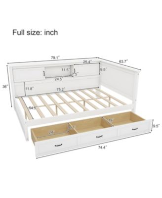  L-Shaped Bed Frame with Drawer, Bookcase, LED, USB - White, Full Size