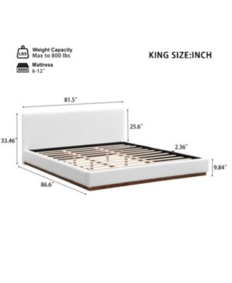 Elegant White Fabric Upholstered King Bed with Solid Wood Base