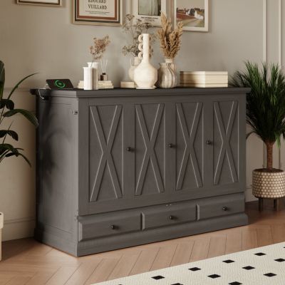 Streamdale Solid Pine Murphy Bed Chest Charging Station, Storage