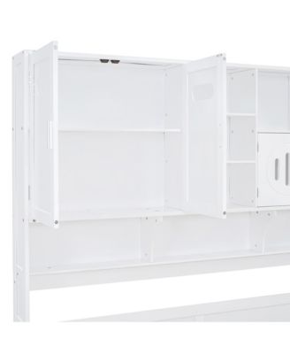 Wooden Daybed with Drawers, Cabinet, and Shelf