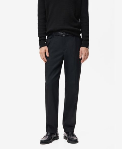 Мужские брюки Mango Flowy Straight-Fit, цвет: Чёрный