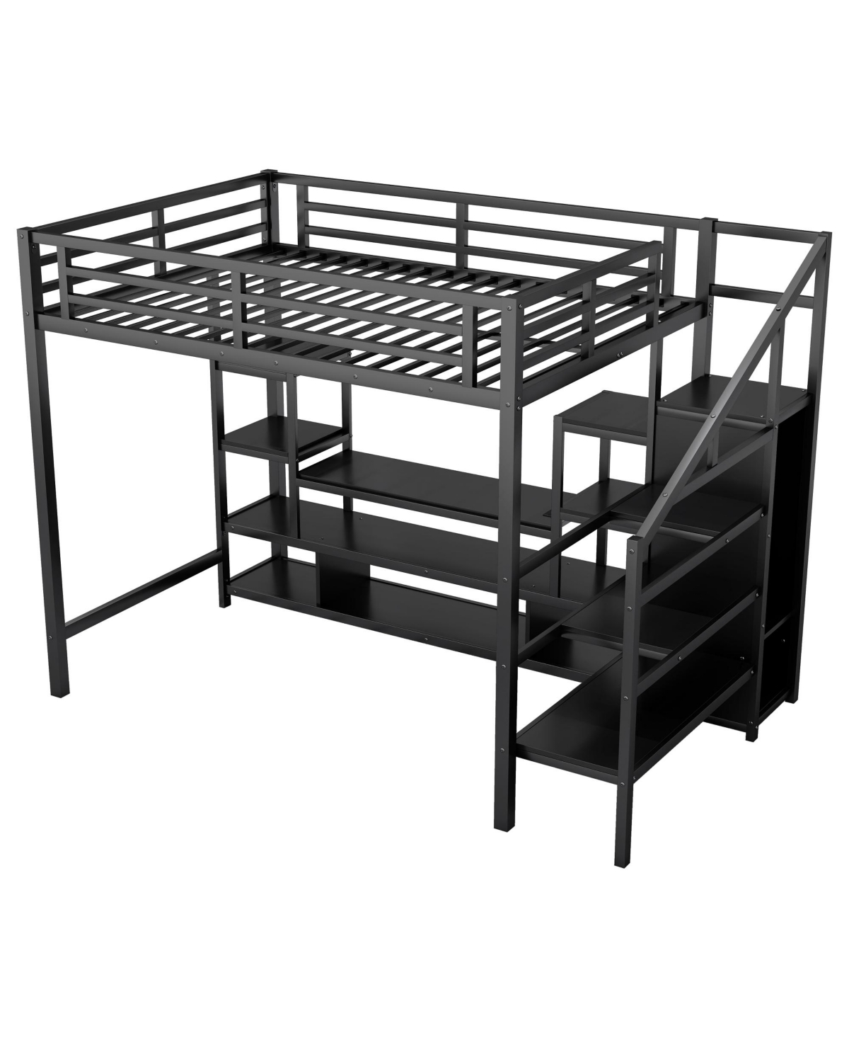 Streamdale Furniture Streamdale Full Size Metal Loft Bed with Stairs & Wardrobe