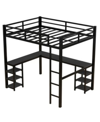 Full Metal Loft Bed with Desk & Shelves