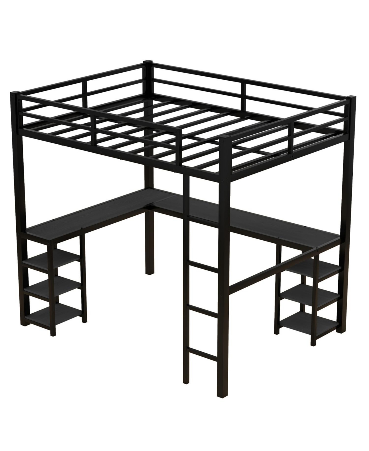 Streamdale Furniture Full Metal Loft Bed with Desk & Shelves