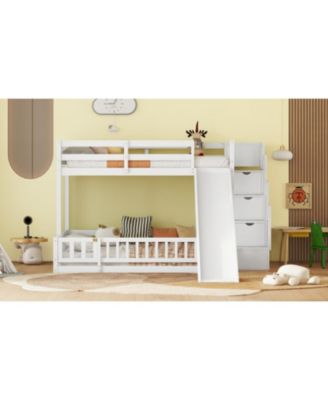  Twin-over-Full Bunk Bed with Slide & Storage