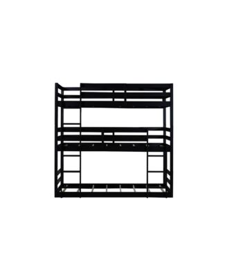 Triple Twin Bunk Bed with Built-in Ladders and Guardrails