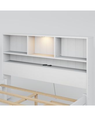 Twin Platform Bed with Bookcase Headboard, Downlight, Charger, Drawers