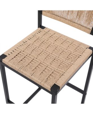 Kitchen Bar Stools with Footrest Set of 2 Paper Rope Weave Dining Chairs Counter Height Barstool