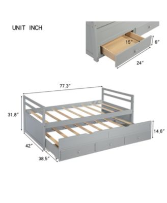 Twin Pine Wood Bed with Headboard, Footboard, Trundle, and Storage