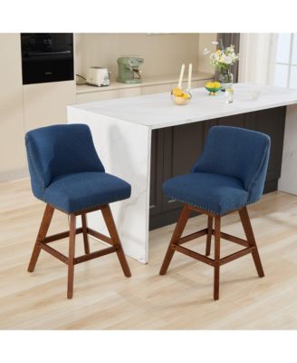 Counter Height Swivel Barstools, 26" H Seat Height Upholstered Bar Stools Set of 2, Fabric in Blue
