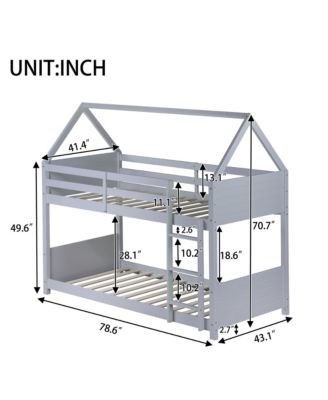 House Bunk Bed with Headboards, Footboards, Ladder, Guardrails