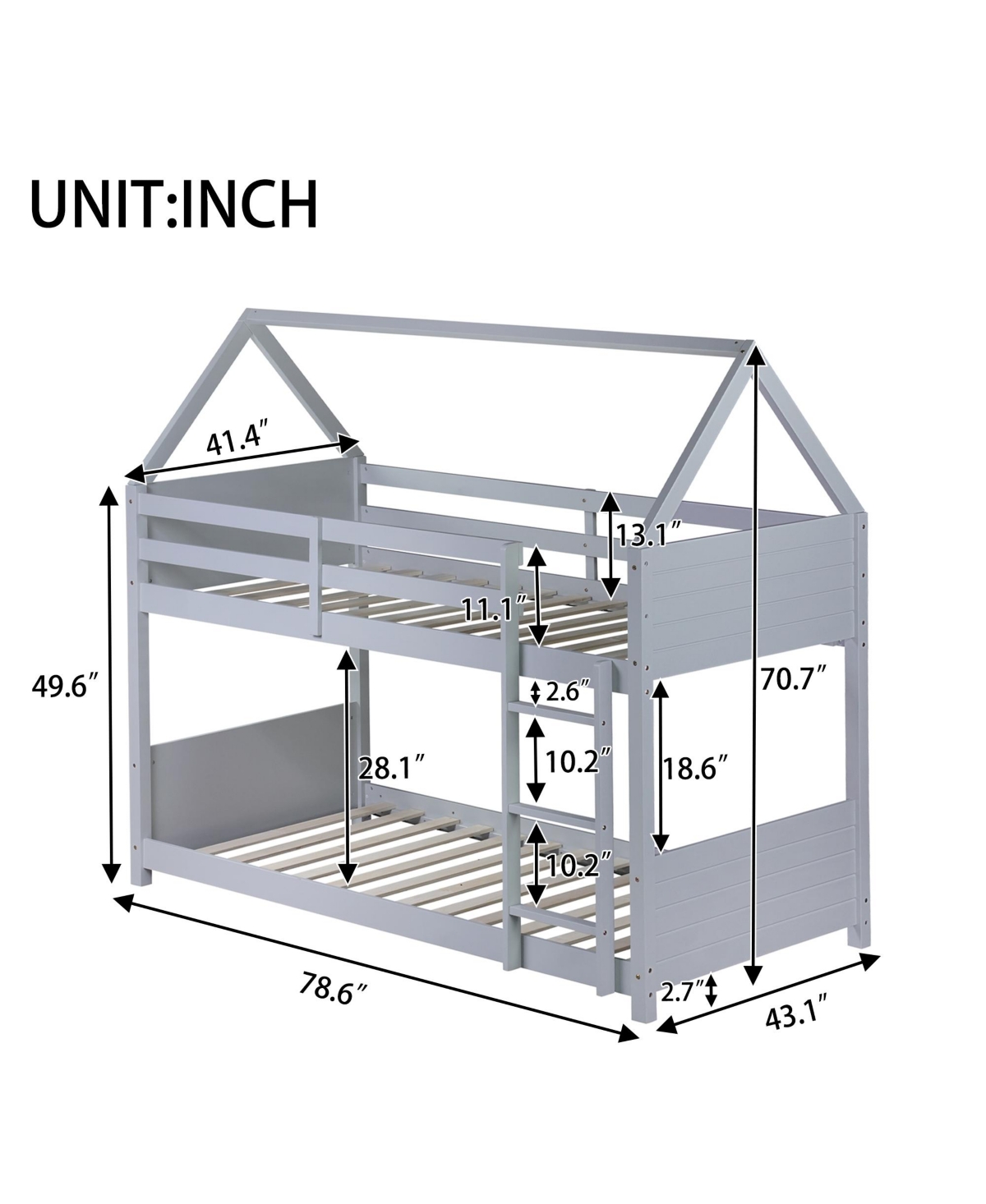 Streamdale Furniture House Bunk Bed with Headboards, Footboards, Ladder, Guardrails