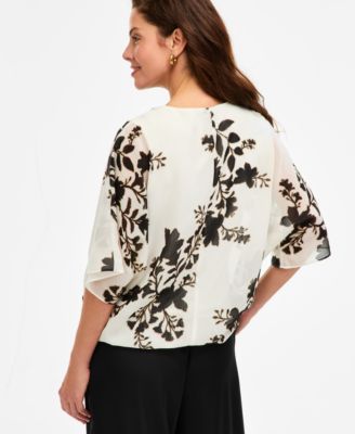 Women's Surplice V-Neck Elbow-Sleeve Top