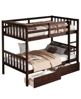 Twin Bunk Bed with Drawers and Safety Guardrails, Espresso