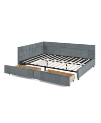 Queen Velvet Tufted Storage Bed with Backrest and Armrests