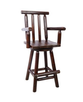 Rustic Fir Wood Bar Stool with Footrest and Wide Armrests